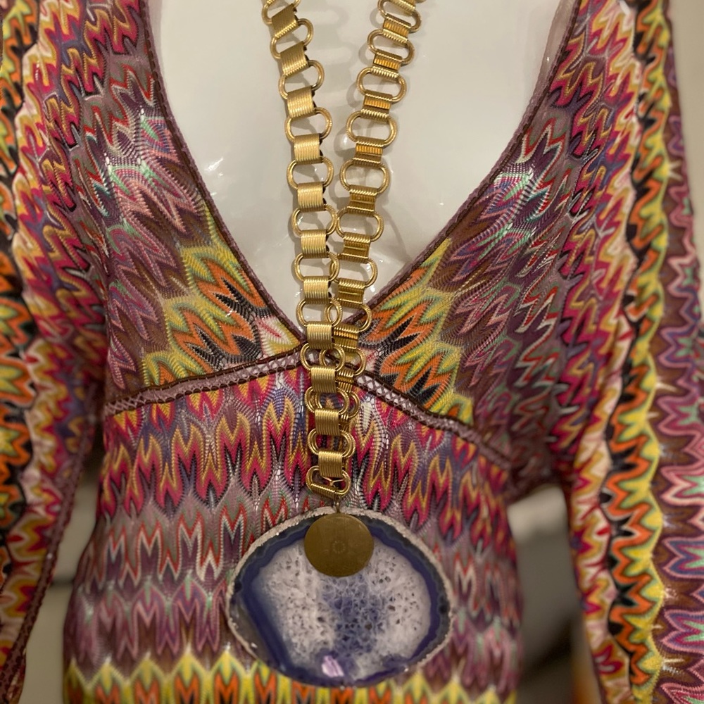 1990’s Amethyst Geode with Detailed Etching in 18k Gold Filled Necklace.